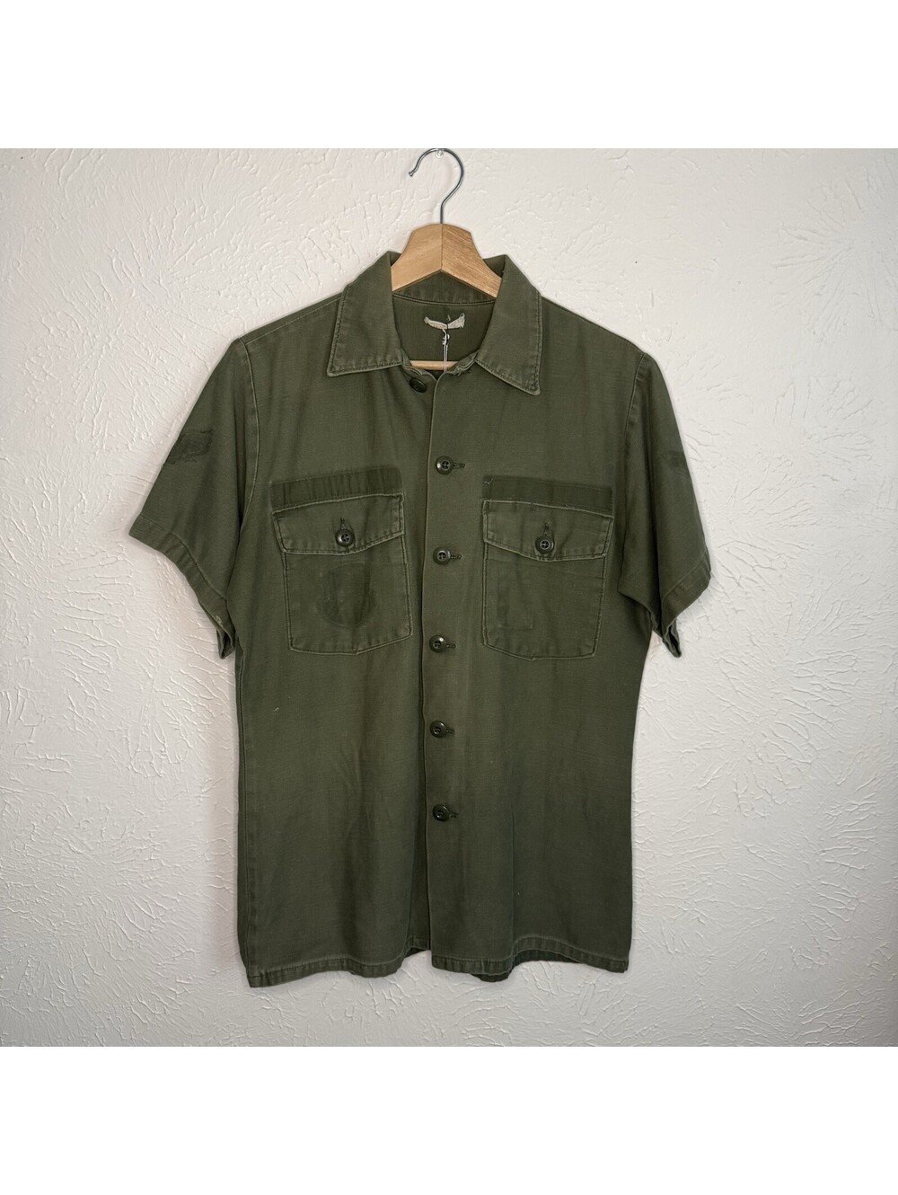 Vintage 80s US Army Military 507 Utility Fatigue Short Sleeve Shirt Size Medium
